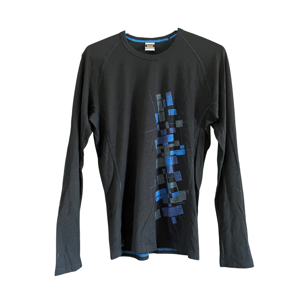 Icebreaker Bodyfit 200 Merino Wool Long Sleeve Base Layer Mens Large Black Blue